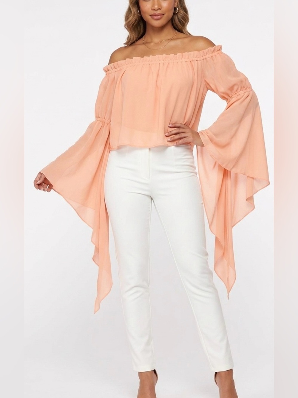 Live 4 Truth Peach Ruffled Elastic-Neck Top